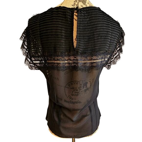 7 For All Mankind Black Intricate Lace Capped Sleeve Sheer Top, NWOT, Sz XS - Picture 3 of 9
